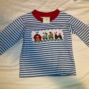 Kids Long Sleeve Striped Shirt with Train Design